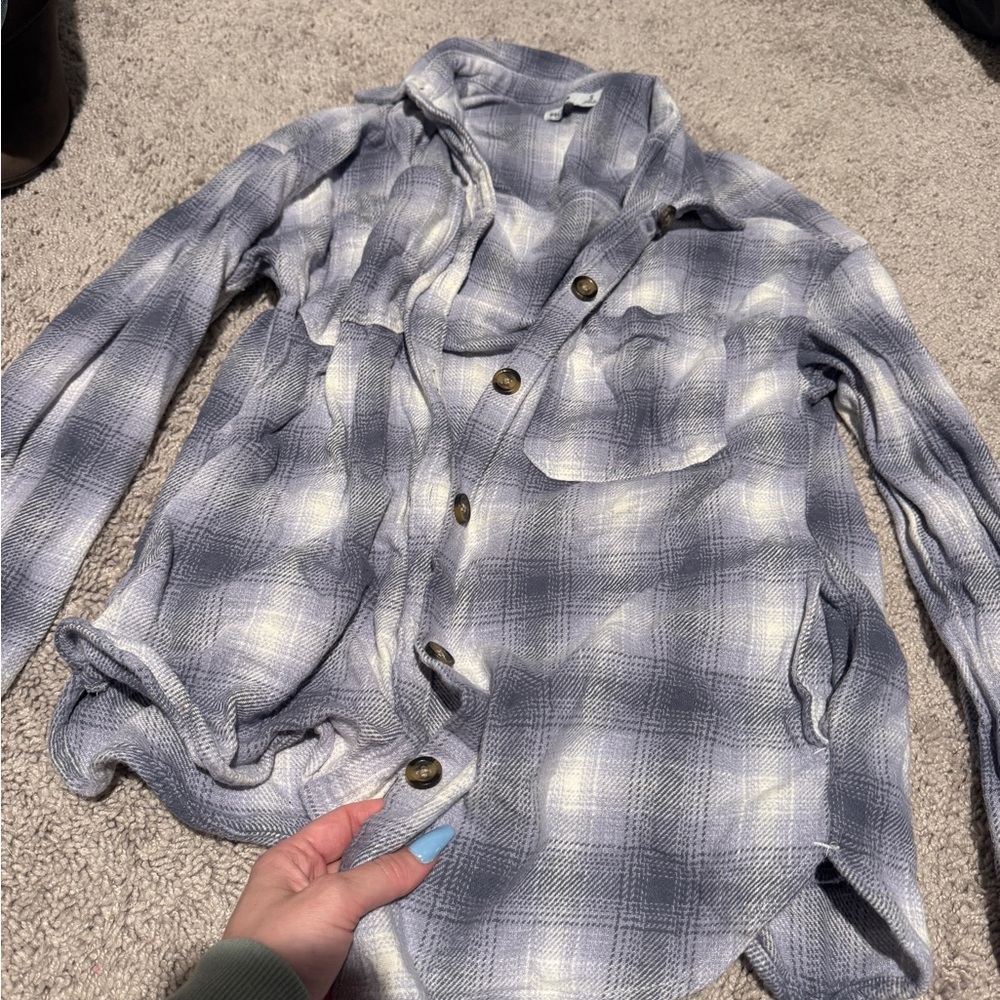 Hollister Blue and White Plaid Flannel
